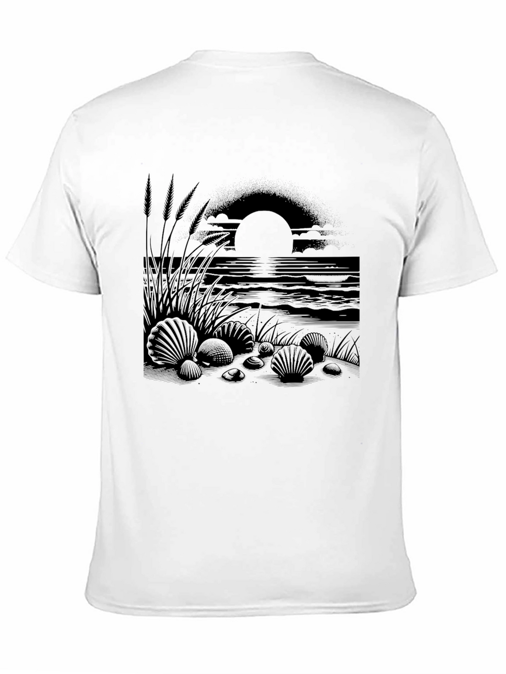 Beach Sunset Graphic Tee - Black Cotton Shirt