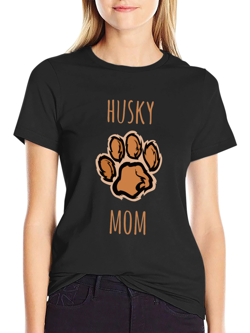 Husky Mom Paw Print T-Shirt - Black