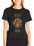 Husky Mom Paw Print T-Shirt - Black