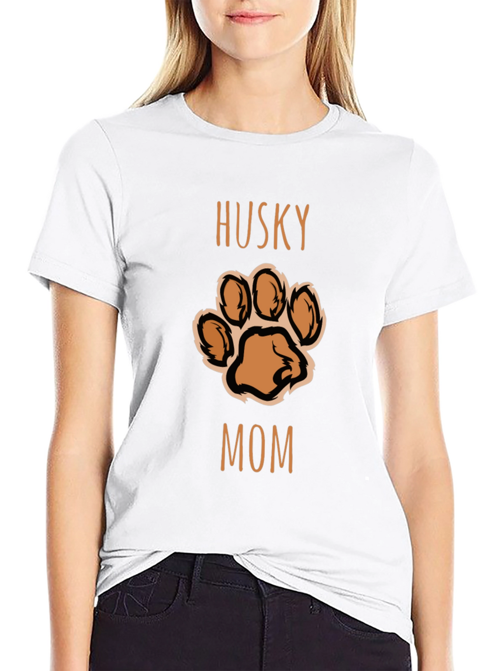 Husky Mom Paw Print T-Shirt - Black