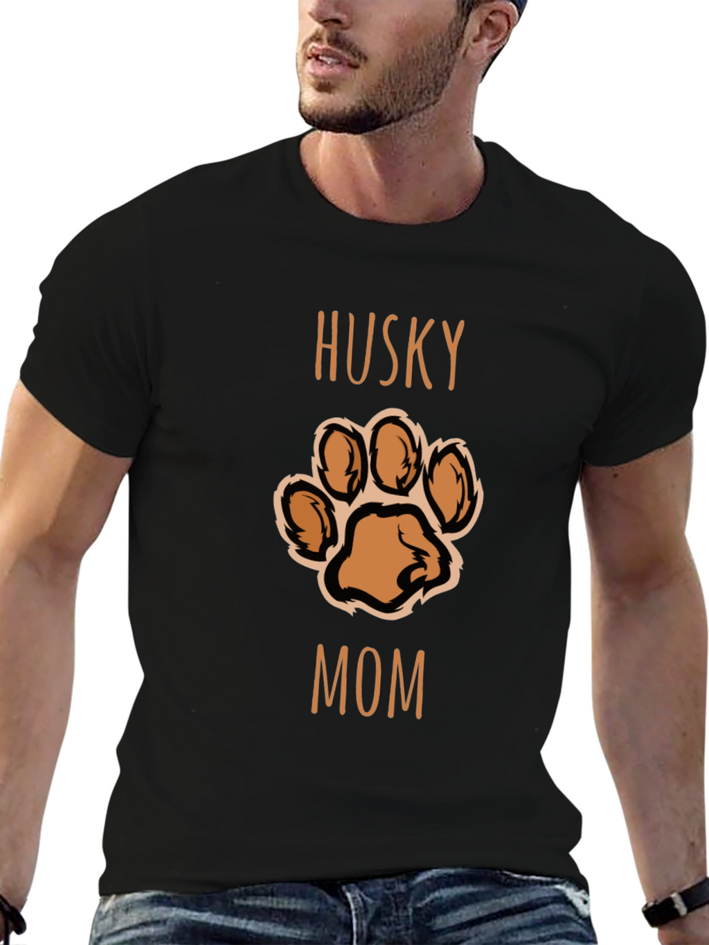 Husky Mom Paw Print T-Shirt - Black