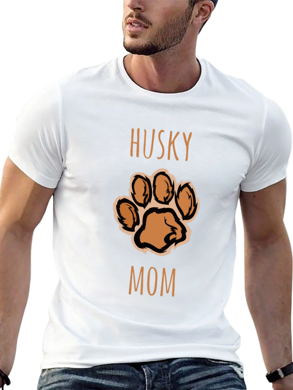 Husky Mom Paw Print T-Shirt - Black