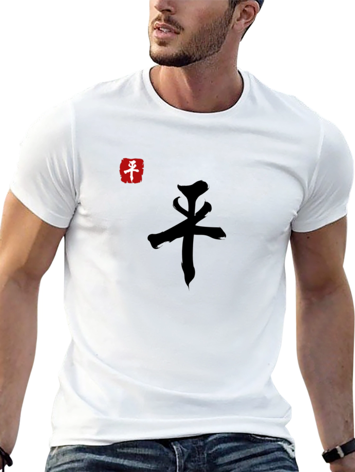 Black T-Shirt with Asian-Inspired Graphic Design