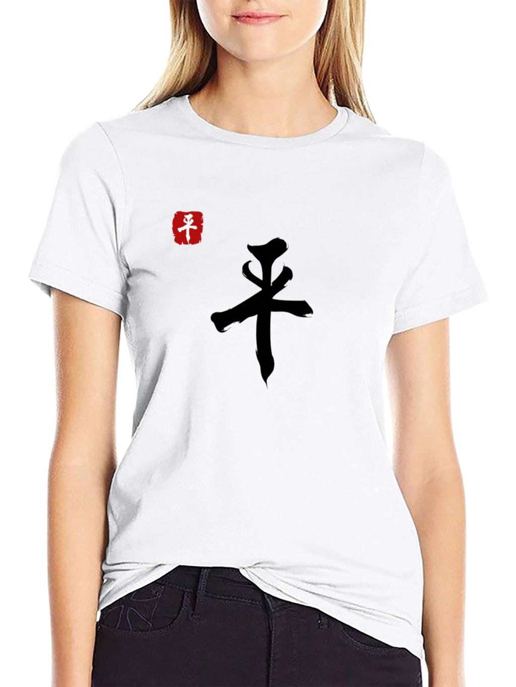 Black T-Shirt with Asian-Inspired Graphic Design