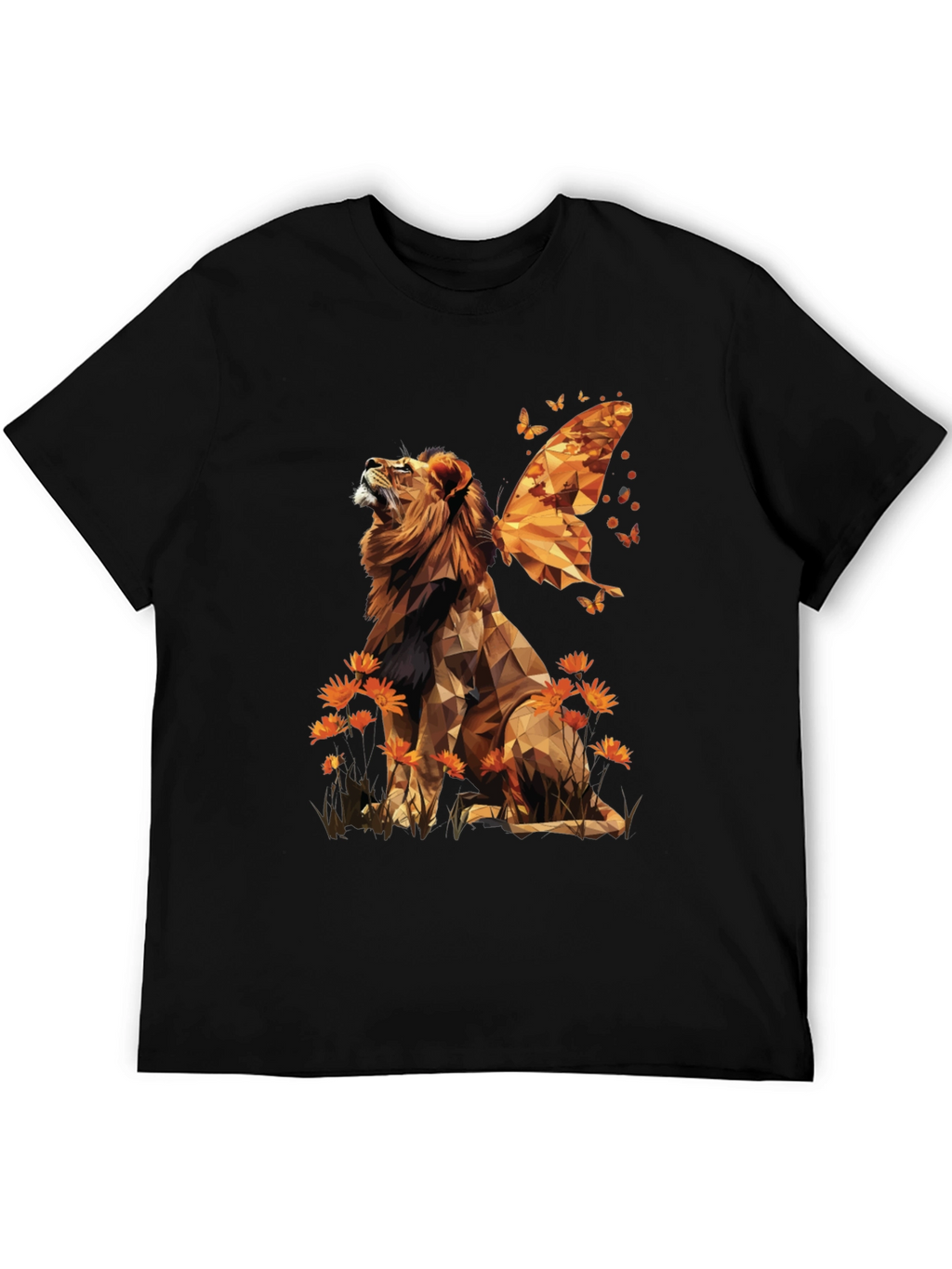 Geometric Lion Butterfly Wings Graphic Tee