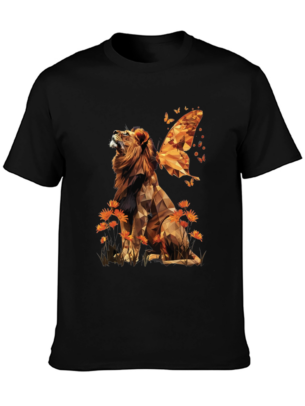 Geometric Lion Butterfly Wings Graphic Tee