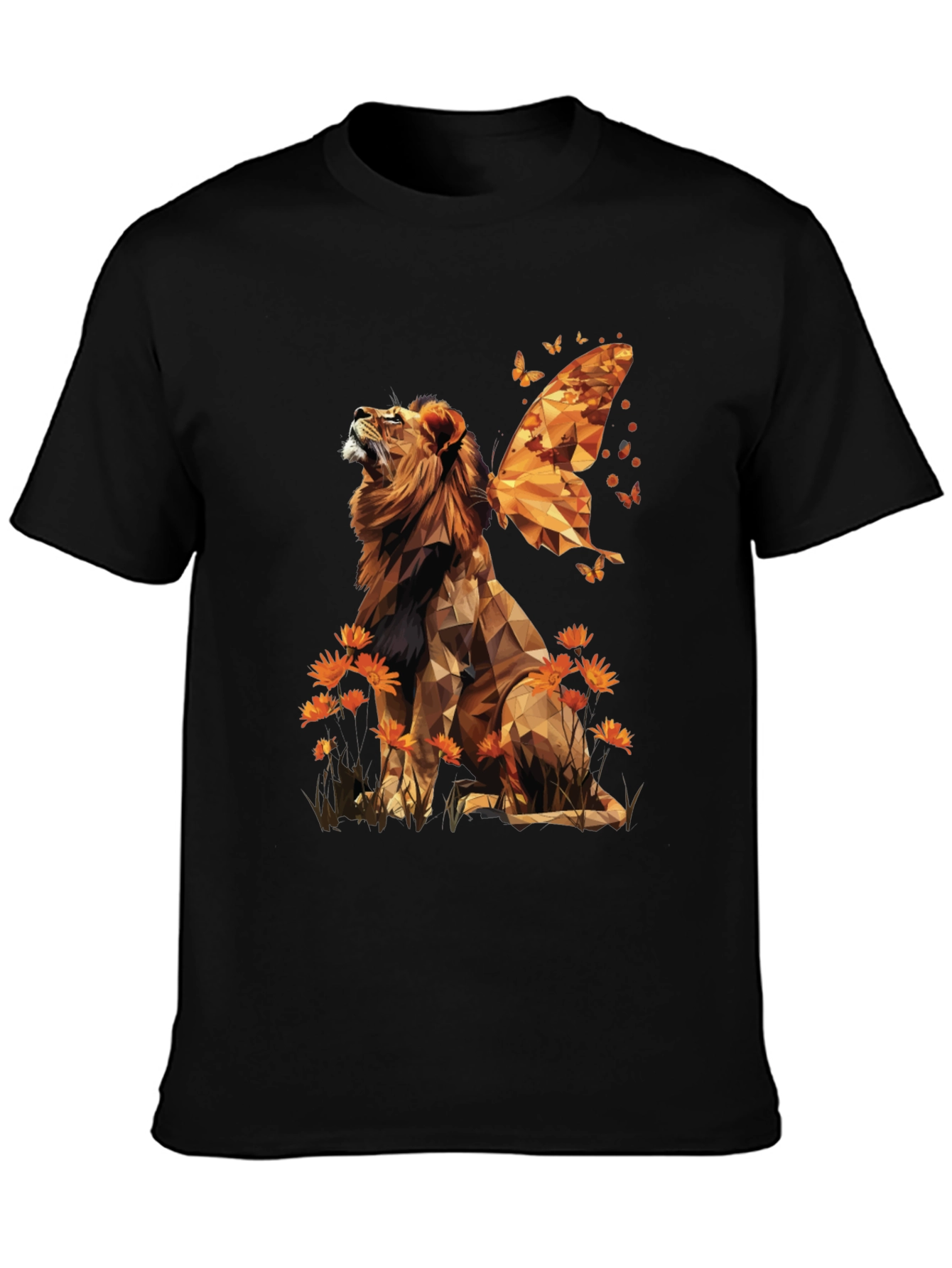 Geometric Lion Butterfly Wings Graphic Tee