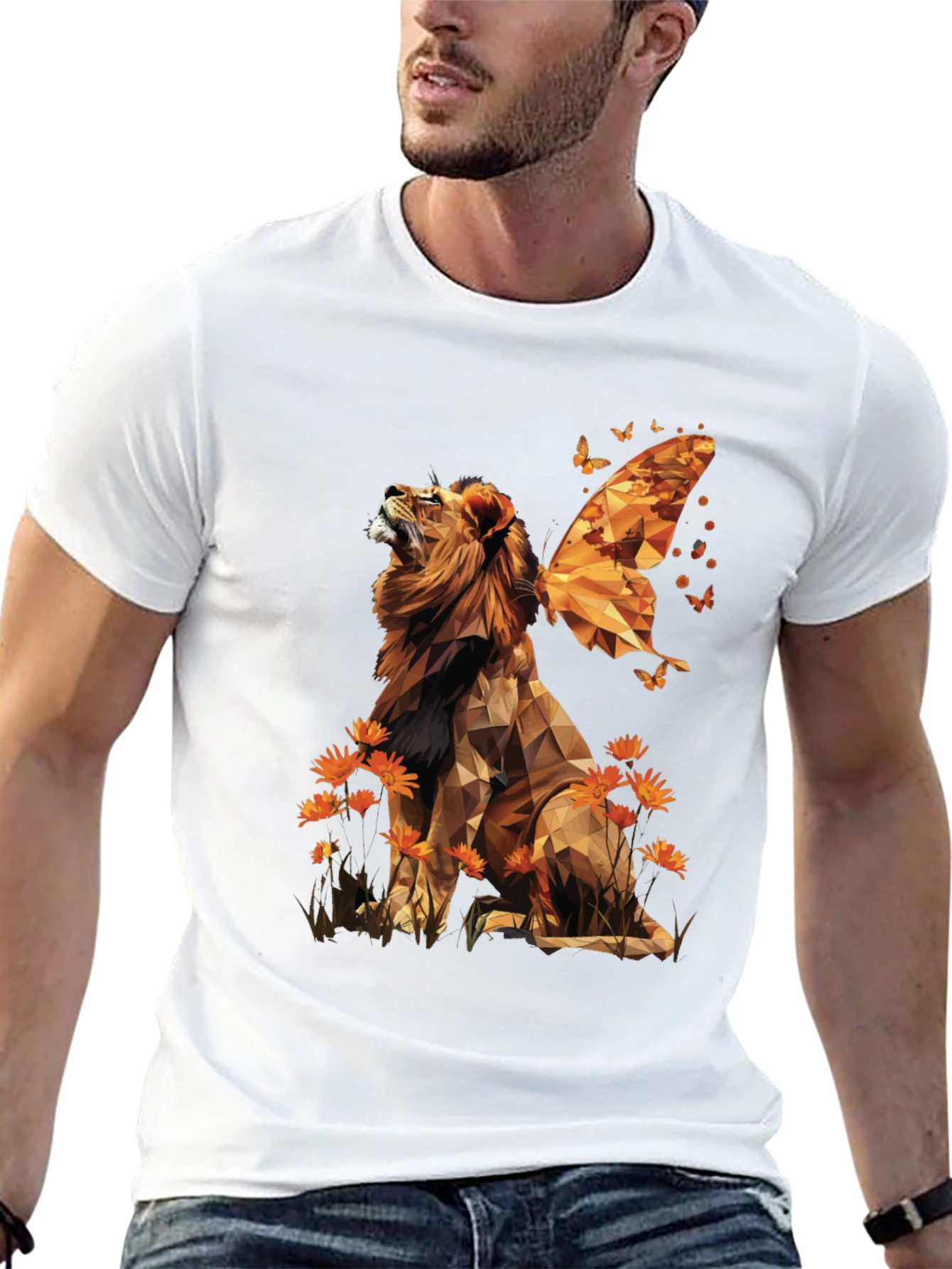 Geometric Lion Butterfly Wings Graphic Tee