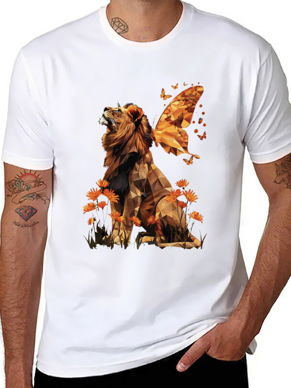 Geometric Lion Butterfly Wings Graphic Tee