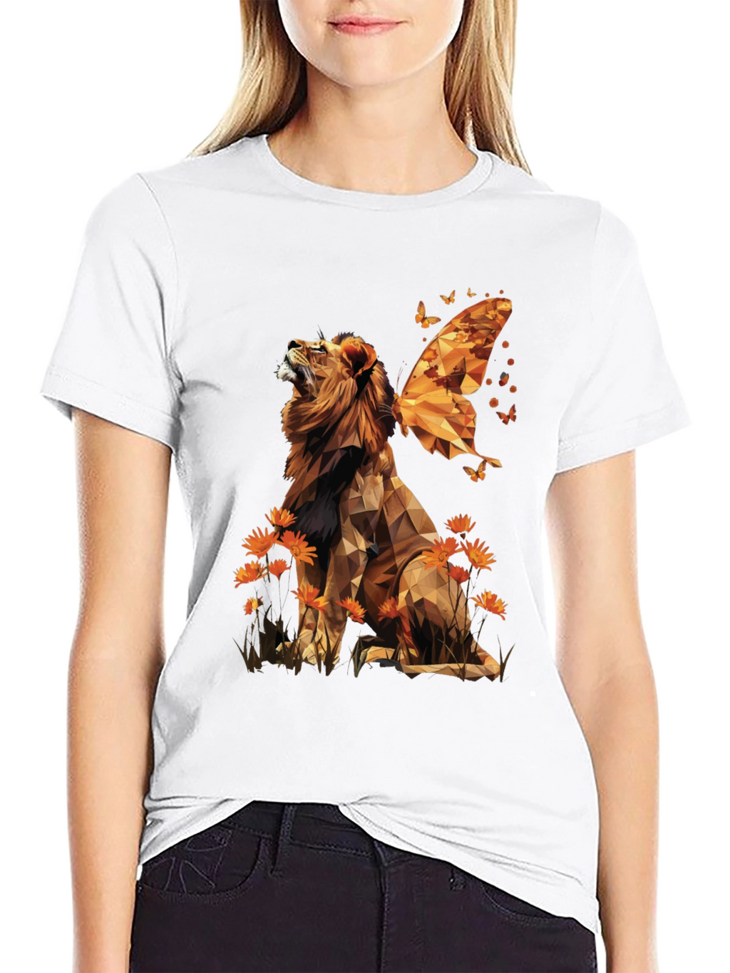 Geometric Lion Butterfly Wings Graphic Tee