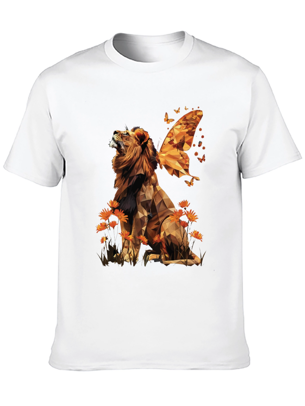Geometric Lion Butterfly Wings Graphic Tee