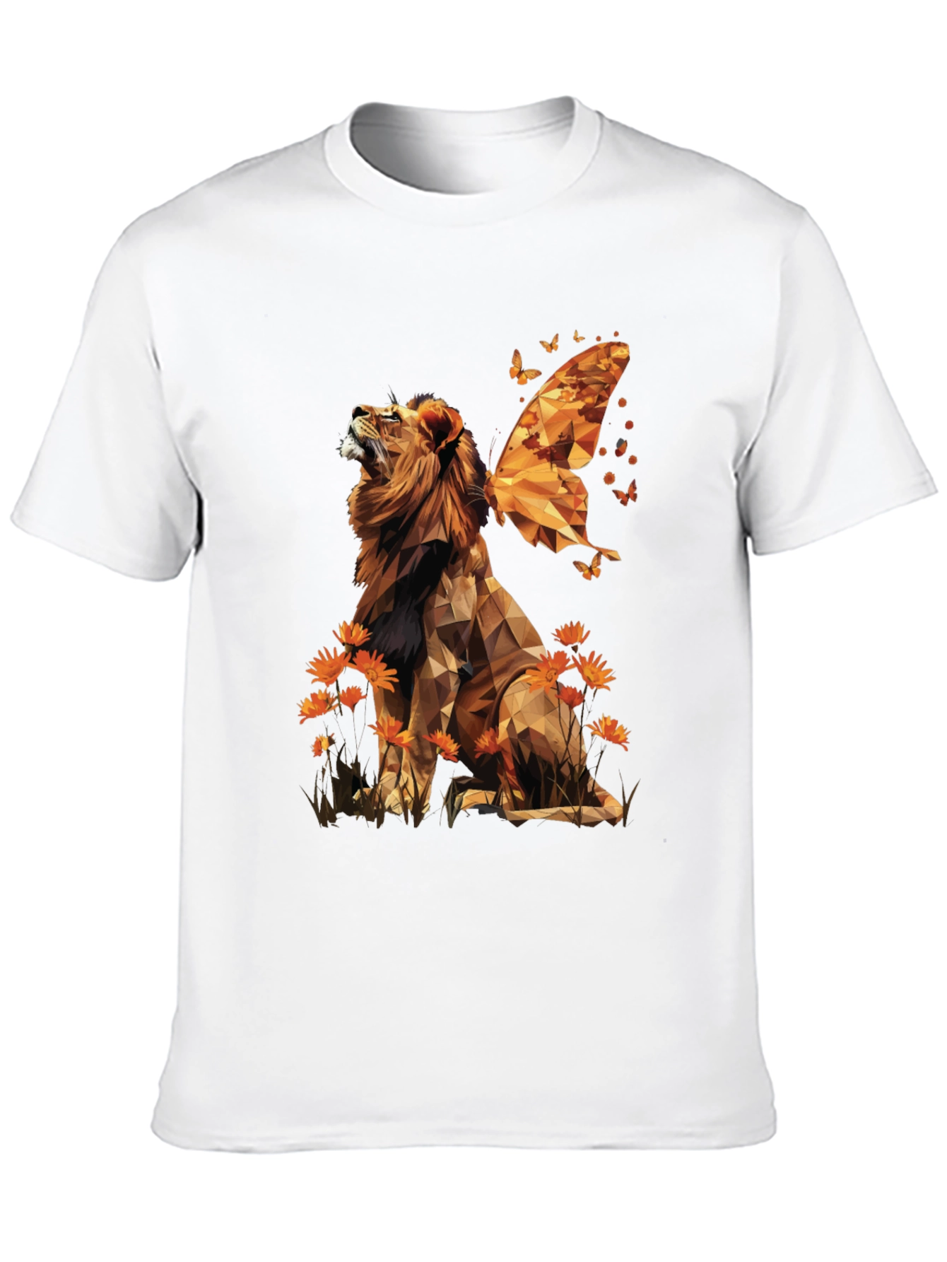 Geometric Lion Butterfly Wings Graphic Tee