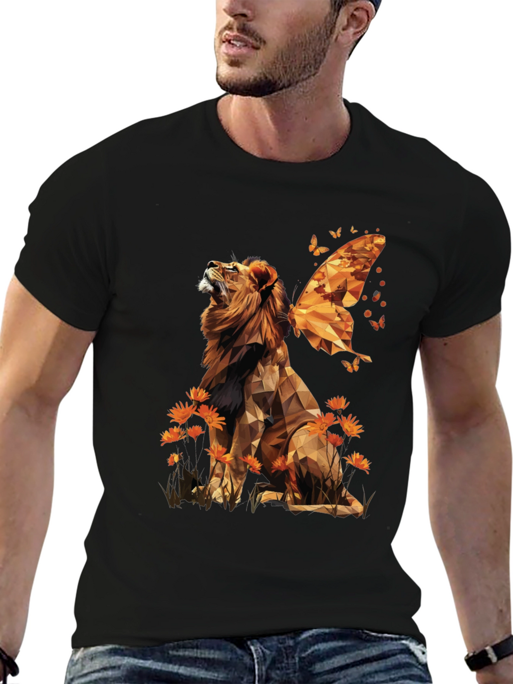 Geometric Lion Butterfly Wings Graphic Tee