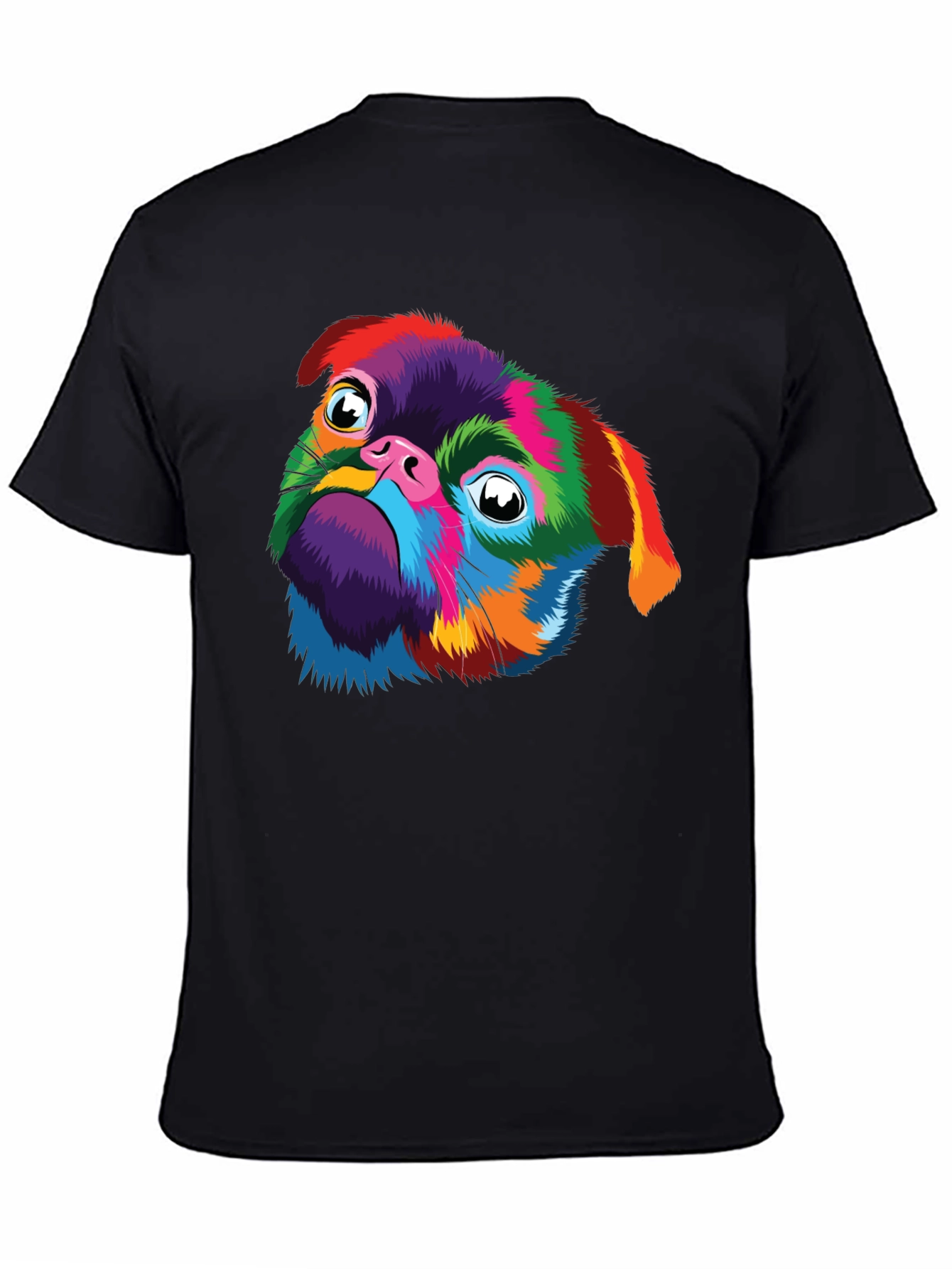Colorful Pug Dog Graphic Black T-Shirt