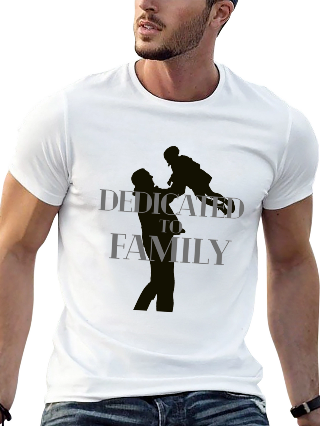Dedicated To Family Graphic Print T-Shirt