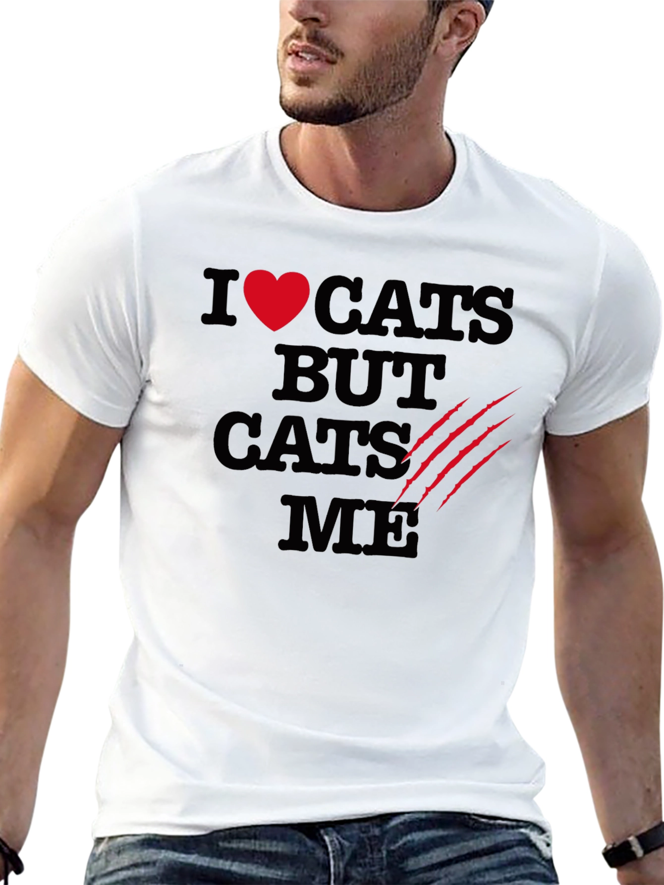 I Love Cats Funny Graphic T-Shirt - Black