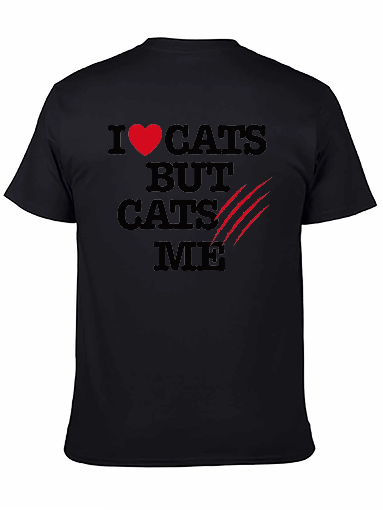 I Love Cats Funny Graphic T-Shirt - Black