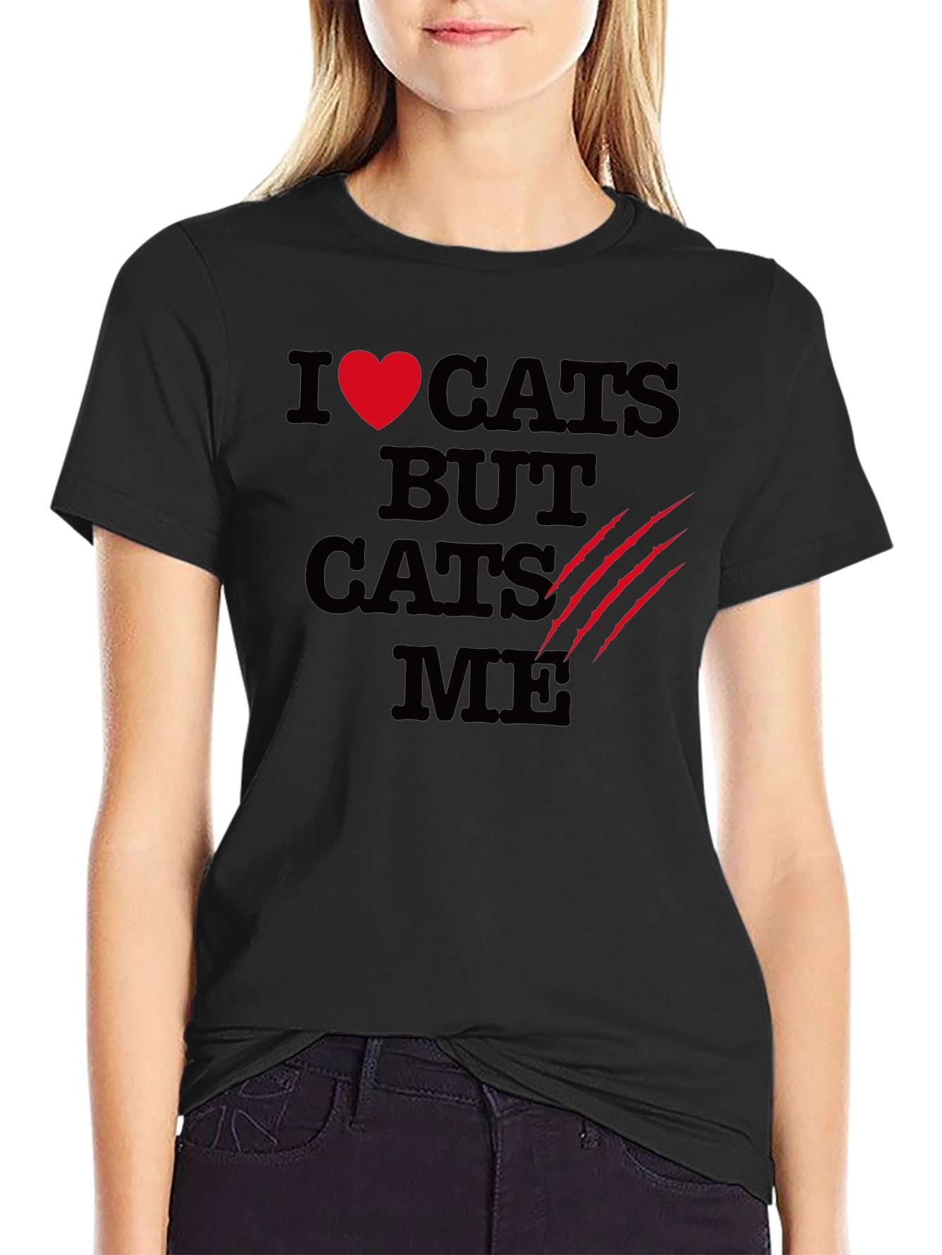 I Love Cats Funny Graphic T-Shirt - Black