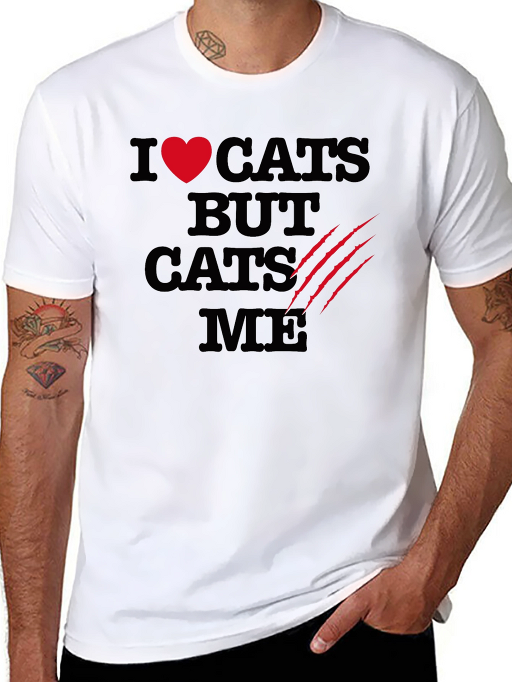I Love Cats Funny Graphic T-Shirt - Black