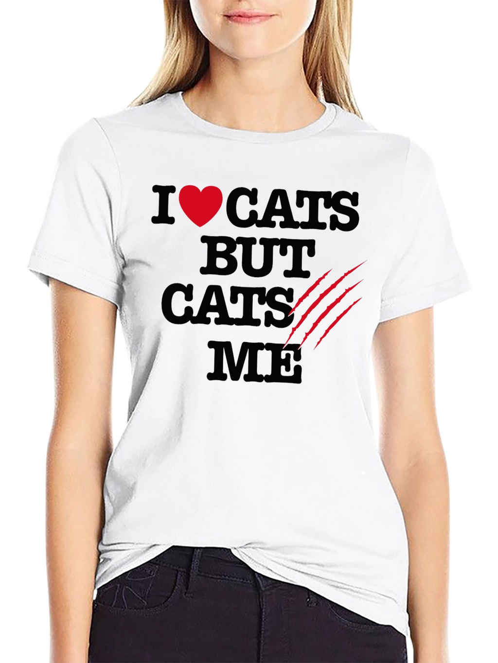 I Love Cats Funny Graphic T-Shirt - Black