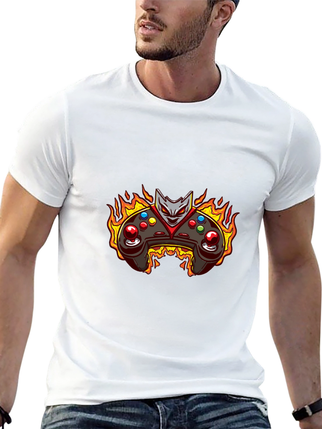Fiery Game Controller T-Shirt - Black