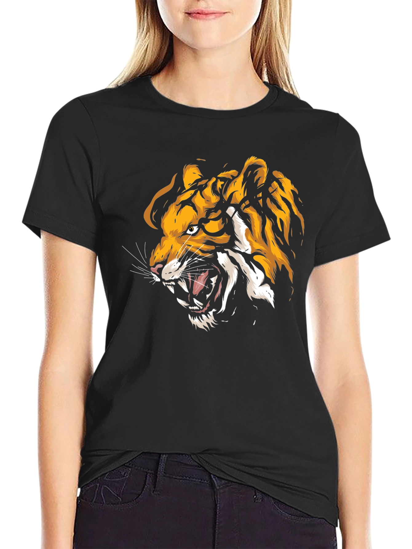 Roaring Tiger Graphic Print Black T-Shirt