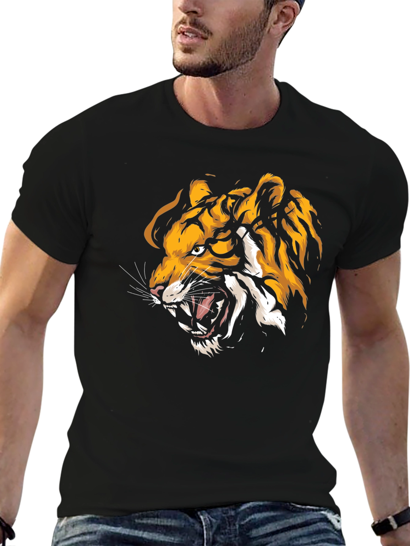 Roaring Tiger Graphic Print Black T-Shirt