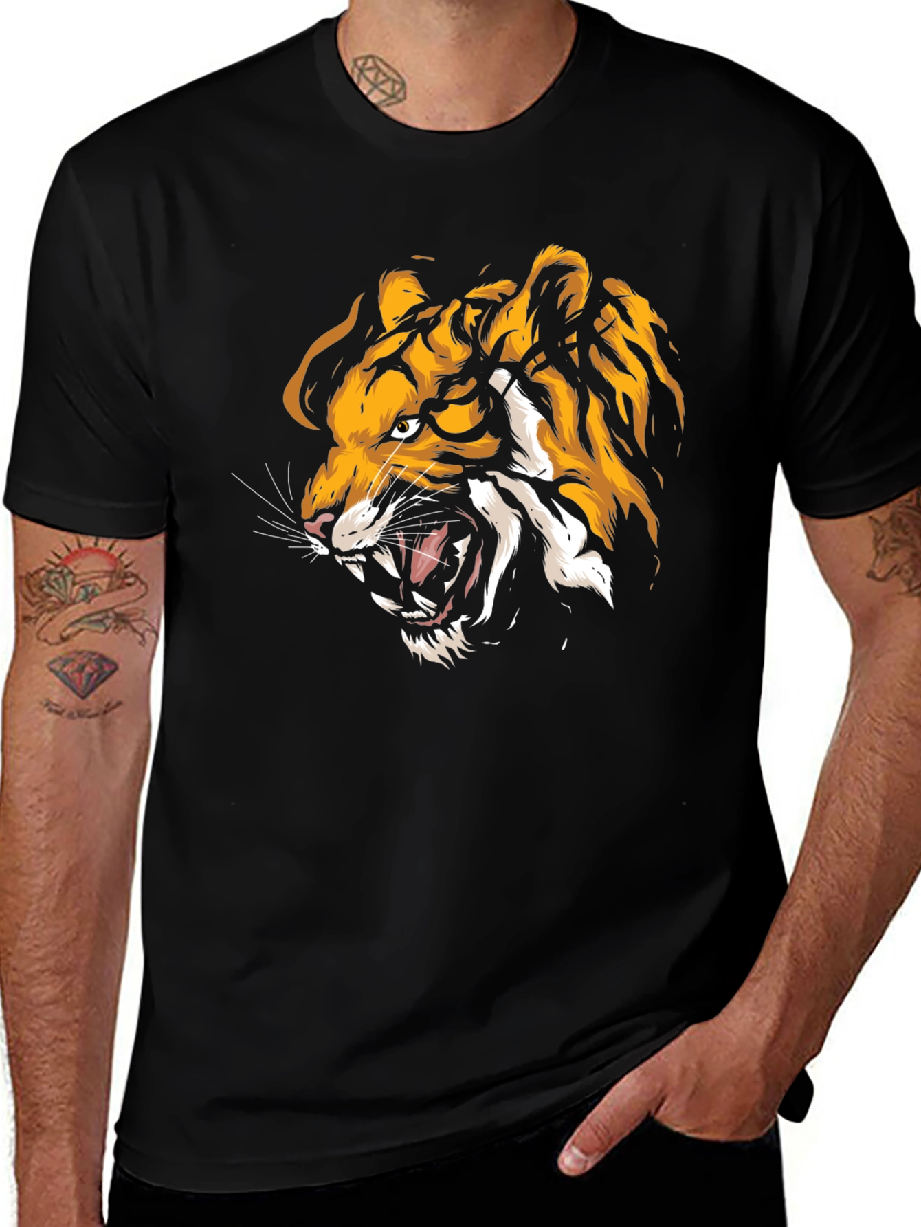 Roaring Tiger Graphic Print Black T-Shirt