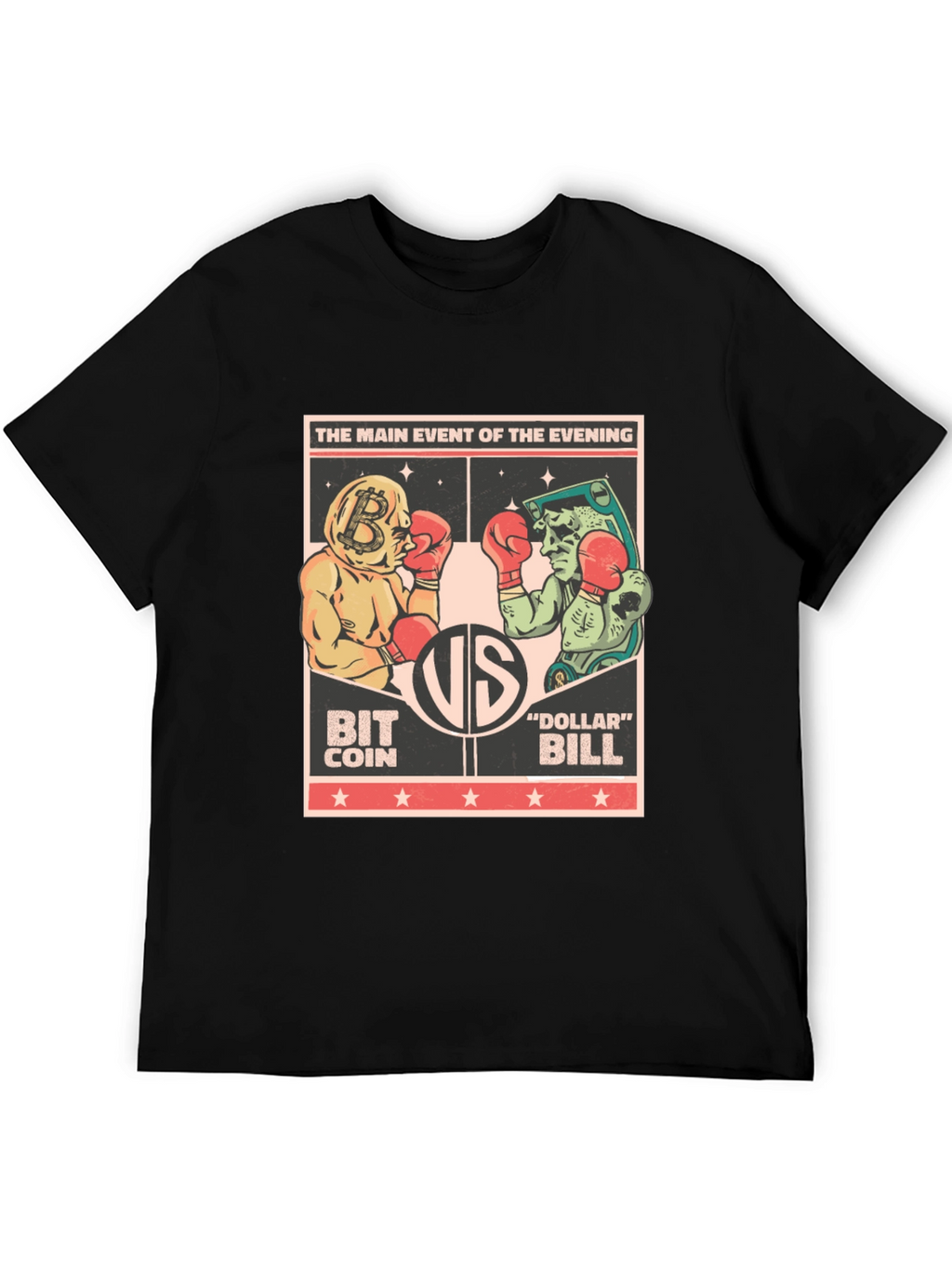 Bitcoin vs Dollar Bill T-Shirt - Crypto Boxing Match