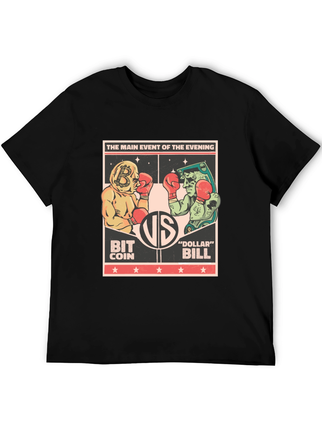 Bitcoin vs Dollar Bill T-Shirt - Crypto Boxing Match