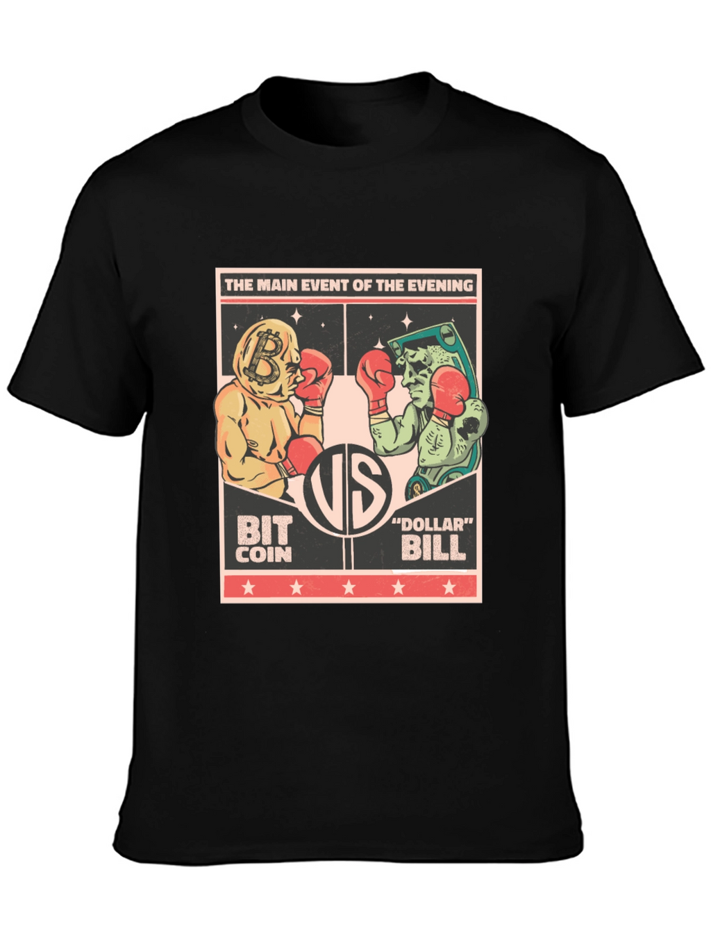Bitcoin vs Dollar Bill T-Shirt - Crypto Boxing Match