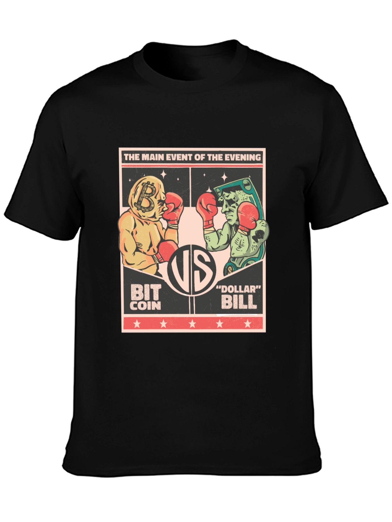 Bitcoin vs Dollar Bill T-Shirt - Crypto Boxing Match