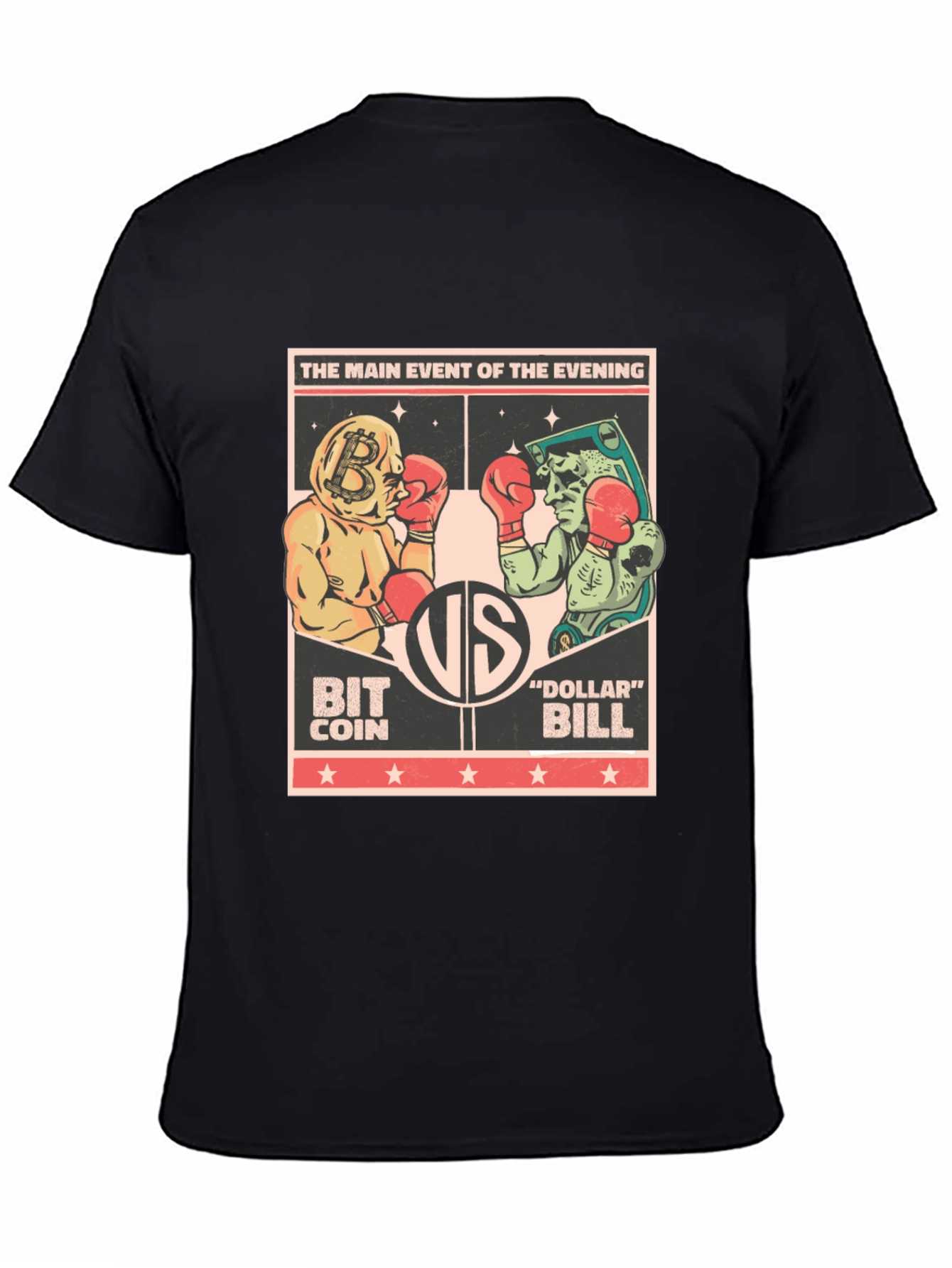Bitcoin vs Dollar Bill T-Shirt - Crypto Boxing Match