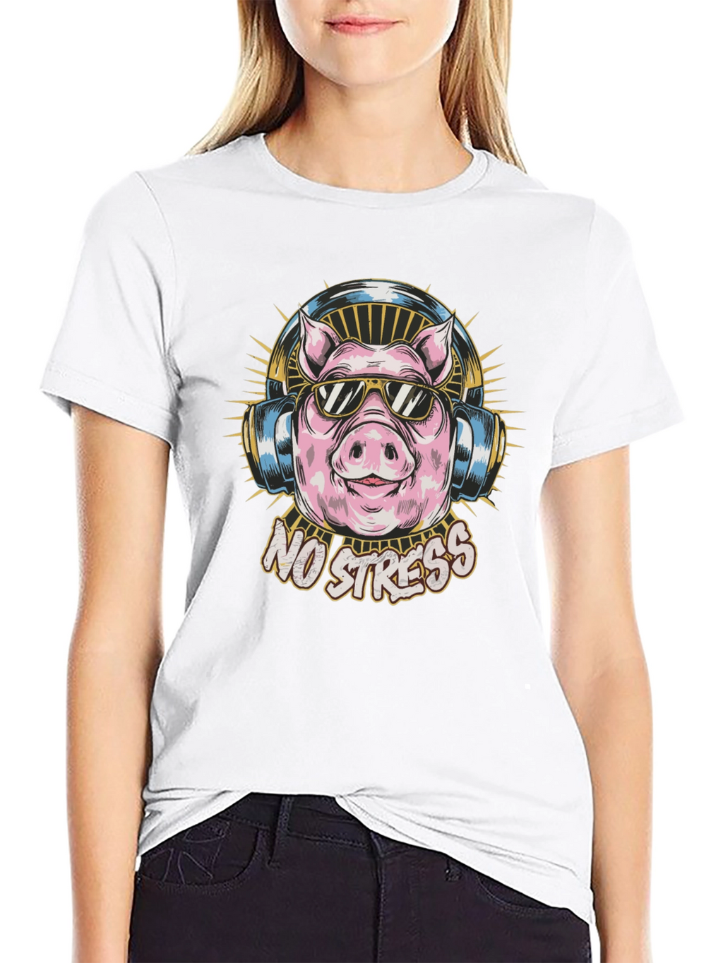 No Stress Pig Graphic Tee - Cool Relaxed Style