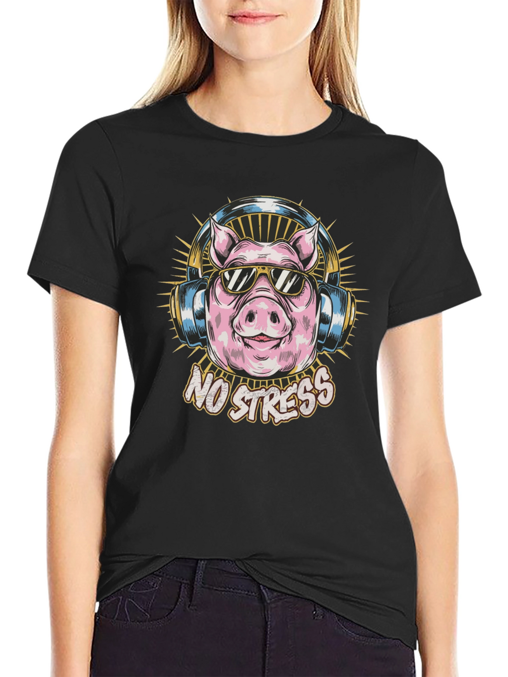 No Stress Pig Graphic Tee - Cool Relaxed Style