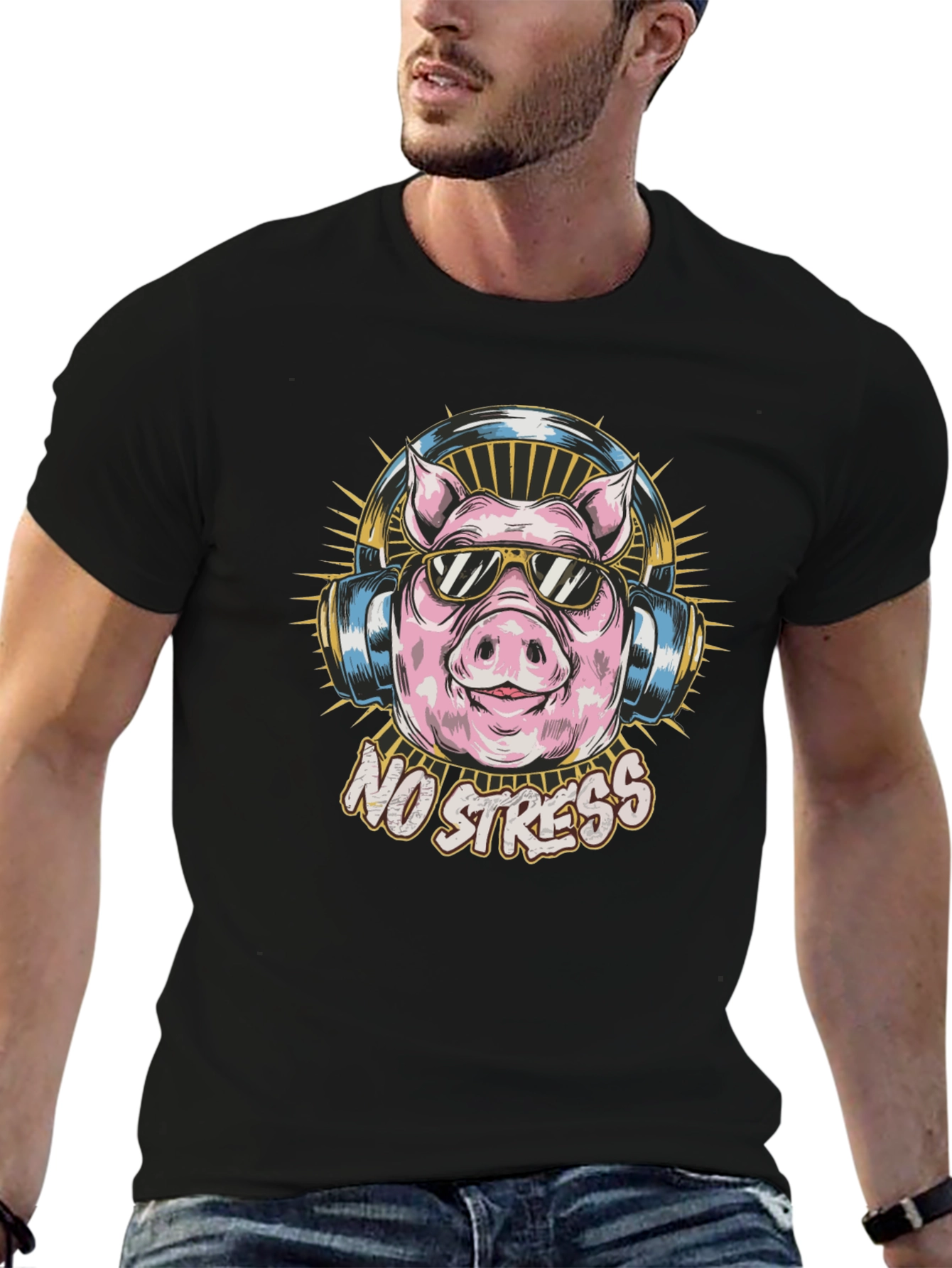 No Stress Pig Graphic Tee - Cool Relaxed Style