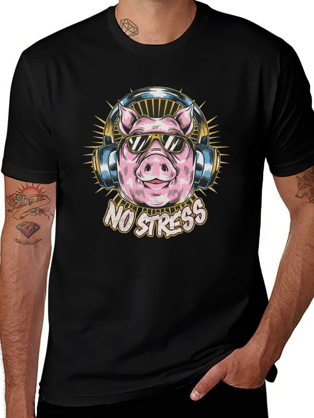 No Stress Pig Graphic Tee - Cool Relaxed Style