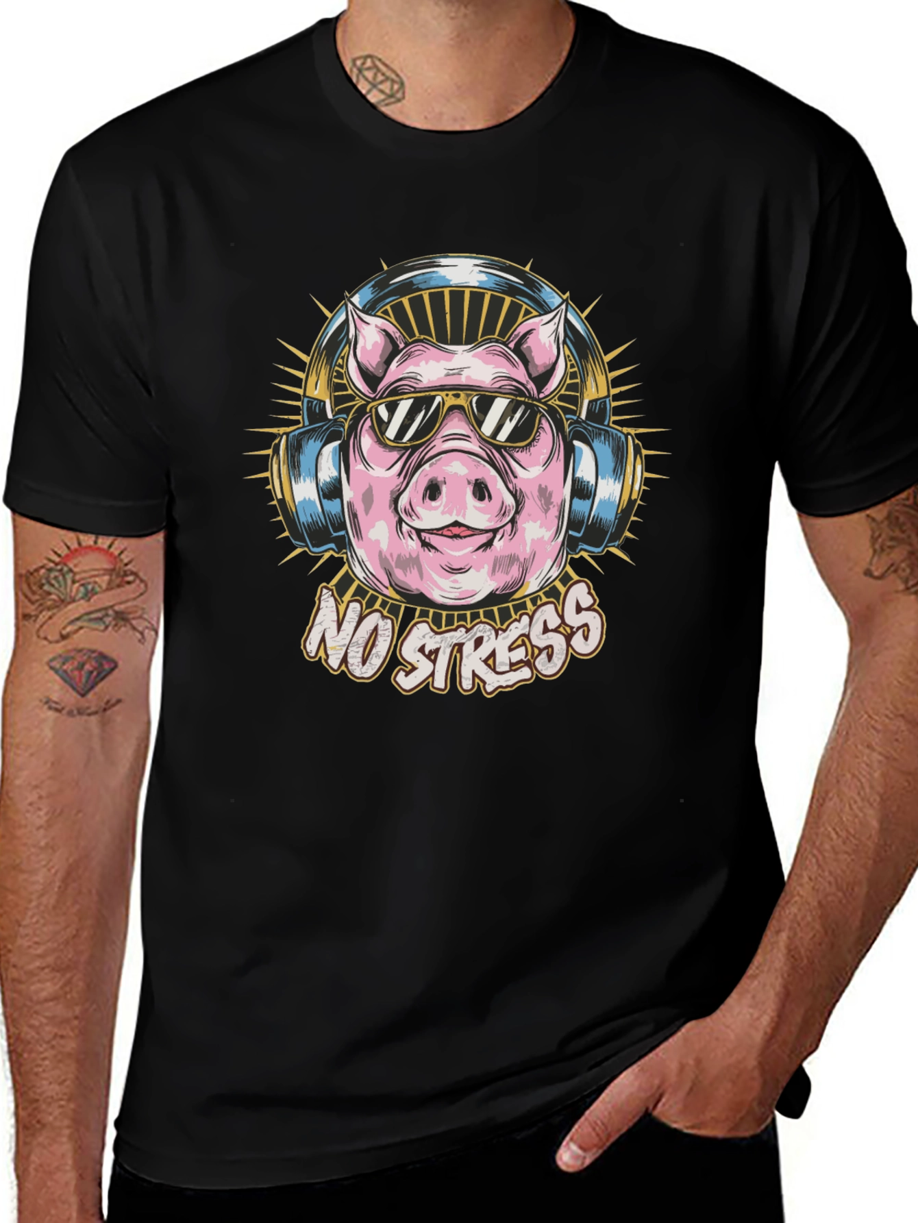 No Stress Pig Graphic Tee - Cool Relaxed Style