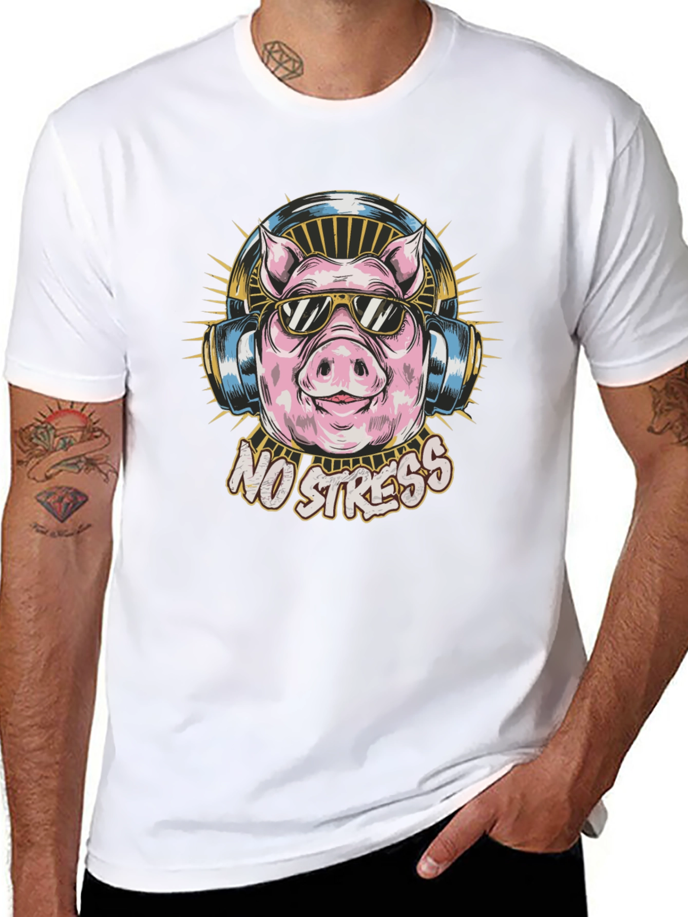 No Stress Pig Graphic Tee - Cool Relaxed Style