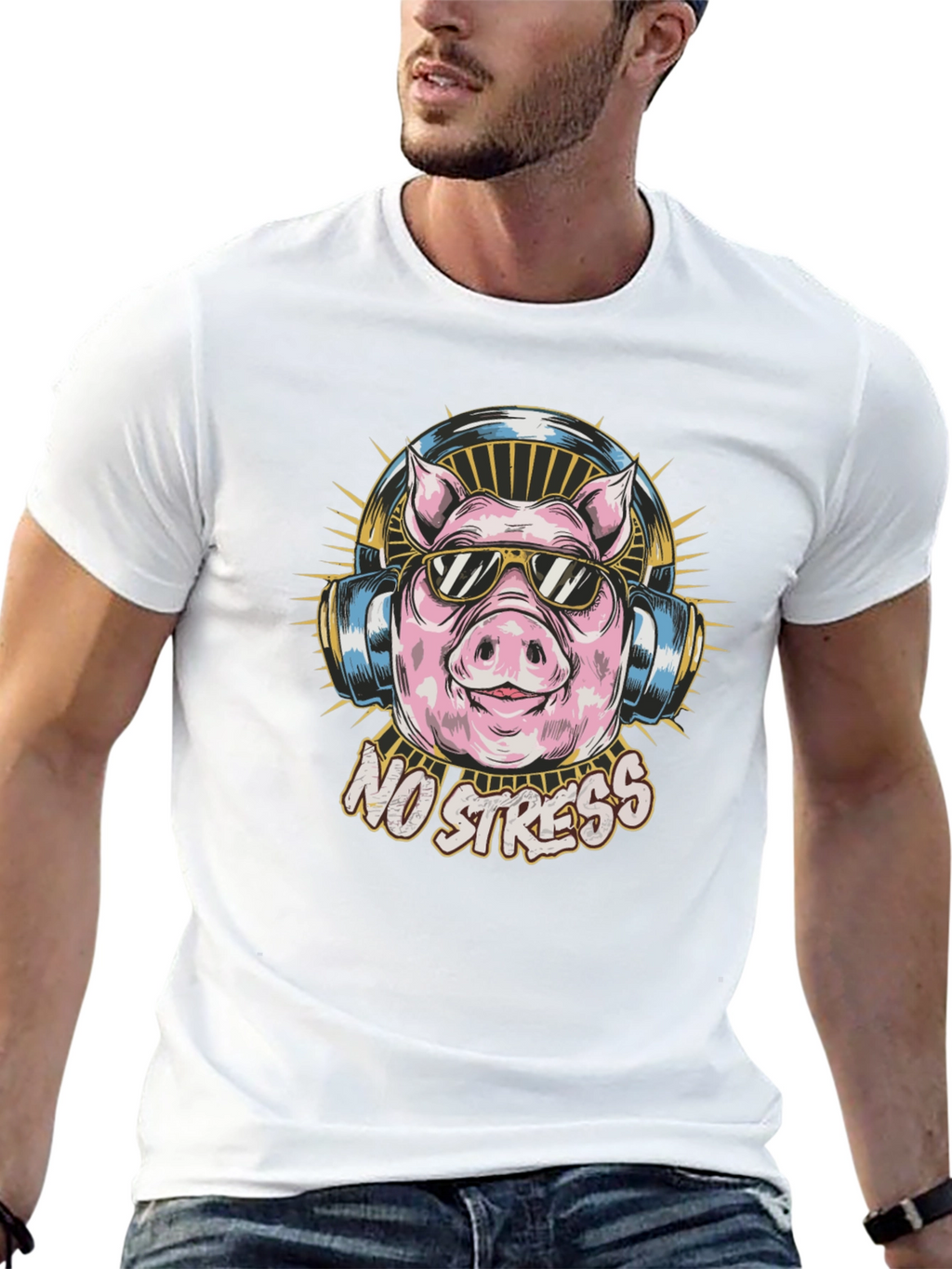 No Stress Pig Graphic Tee - Cool Relaxed Style