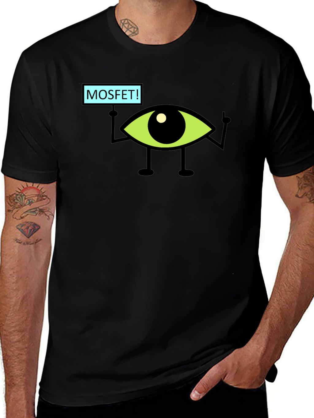 MOSFET! Eye Character Black T-Shirt