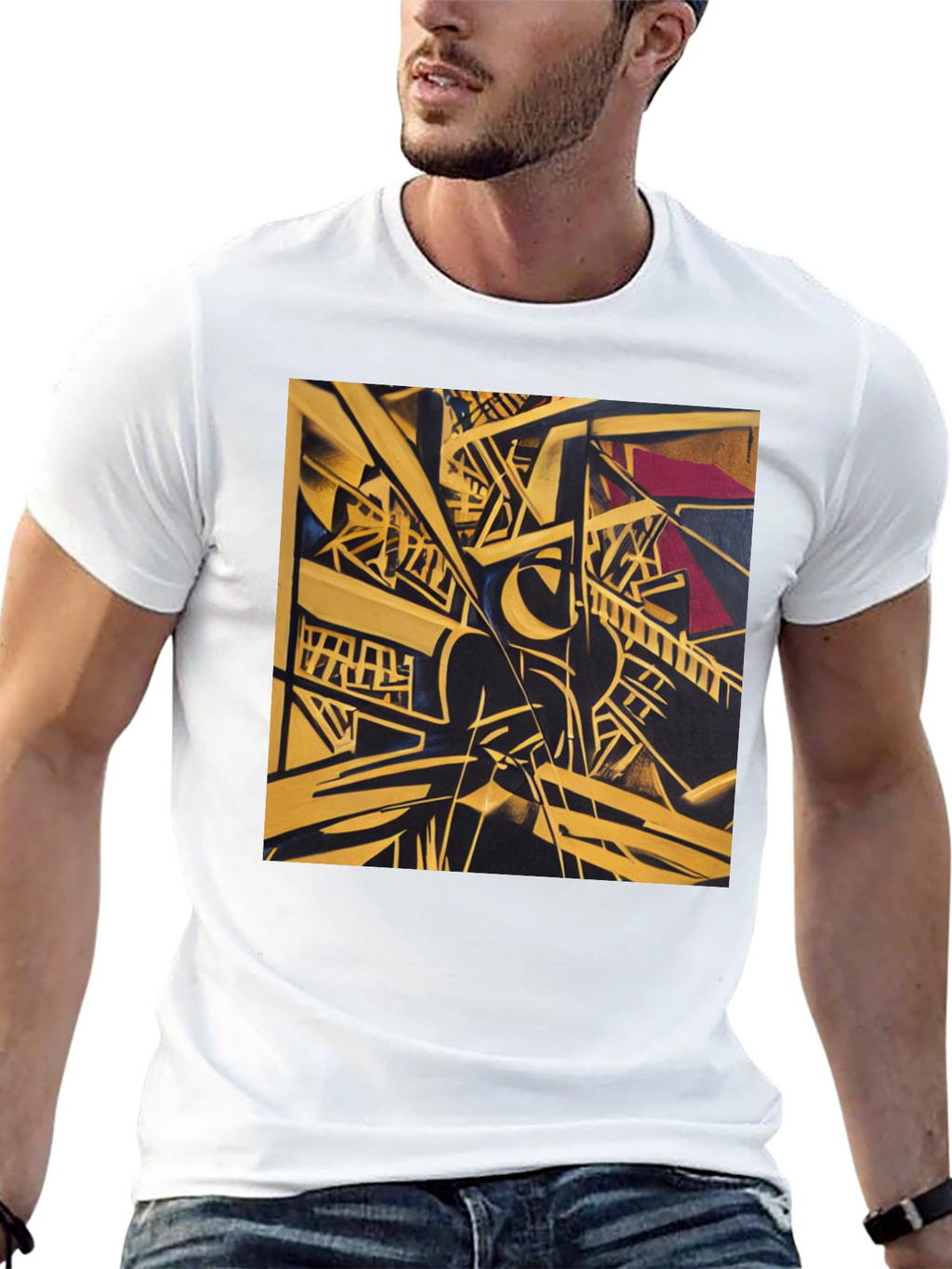 Abstract Geometric Art Print Black T-Shirt