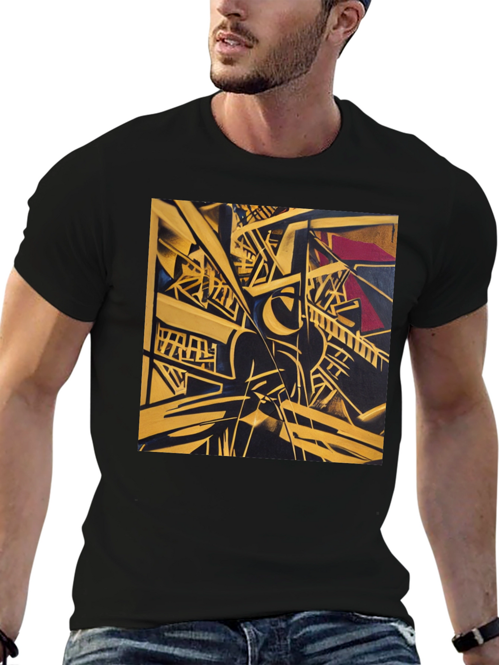 Abstract Geometric Art Print Black T-Shirt