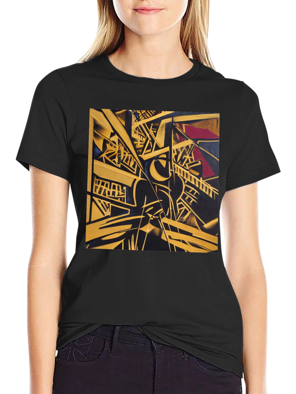 Abstract Geometric Art Print Black T-Shirt