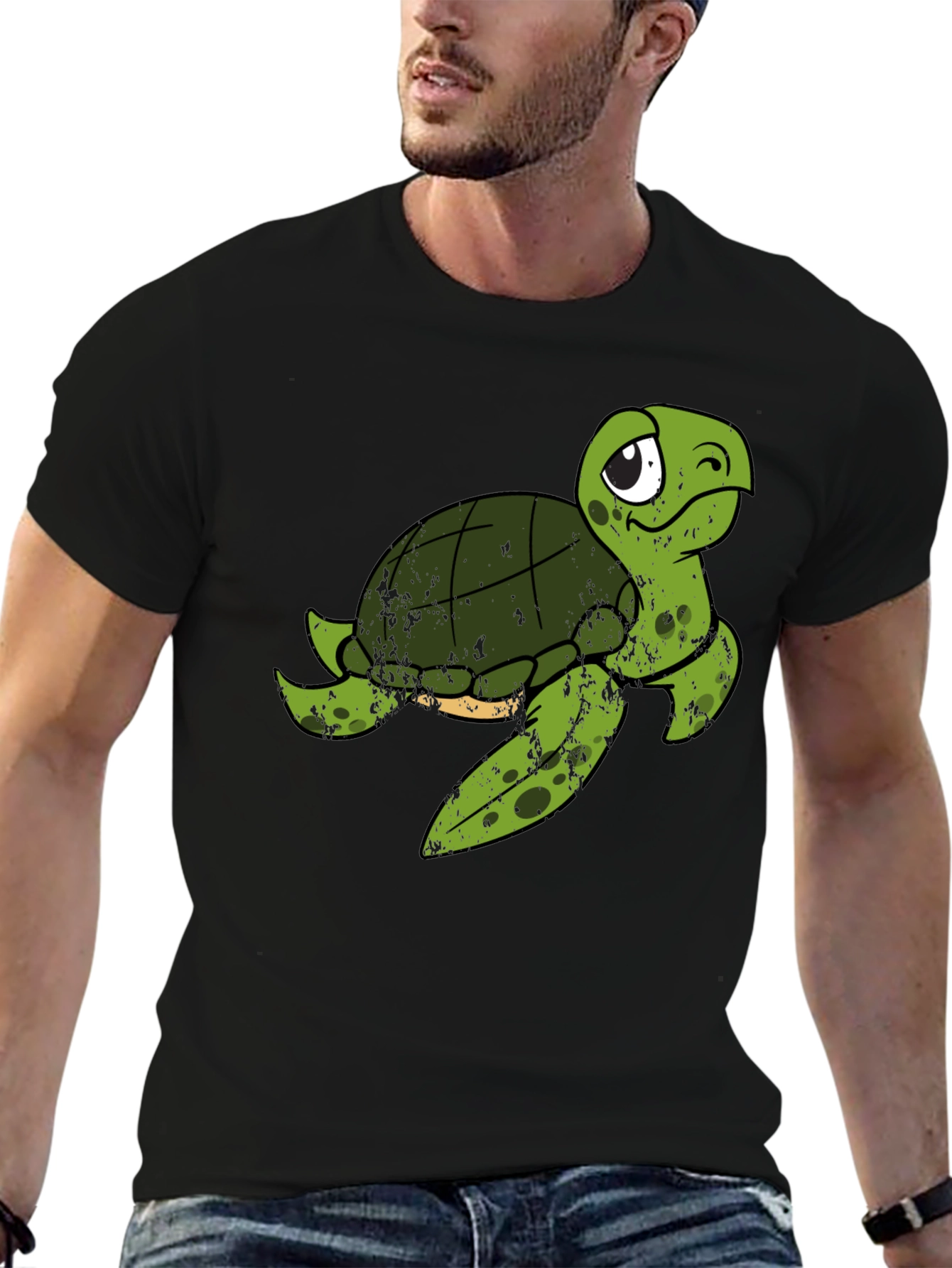 Cute Turtle Graphic T-Shirt - Black