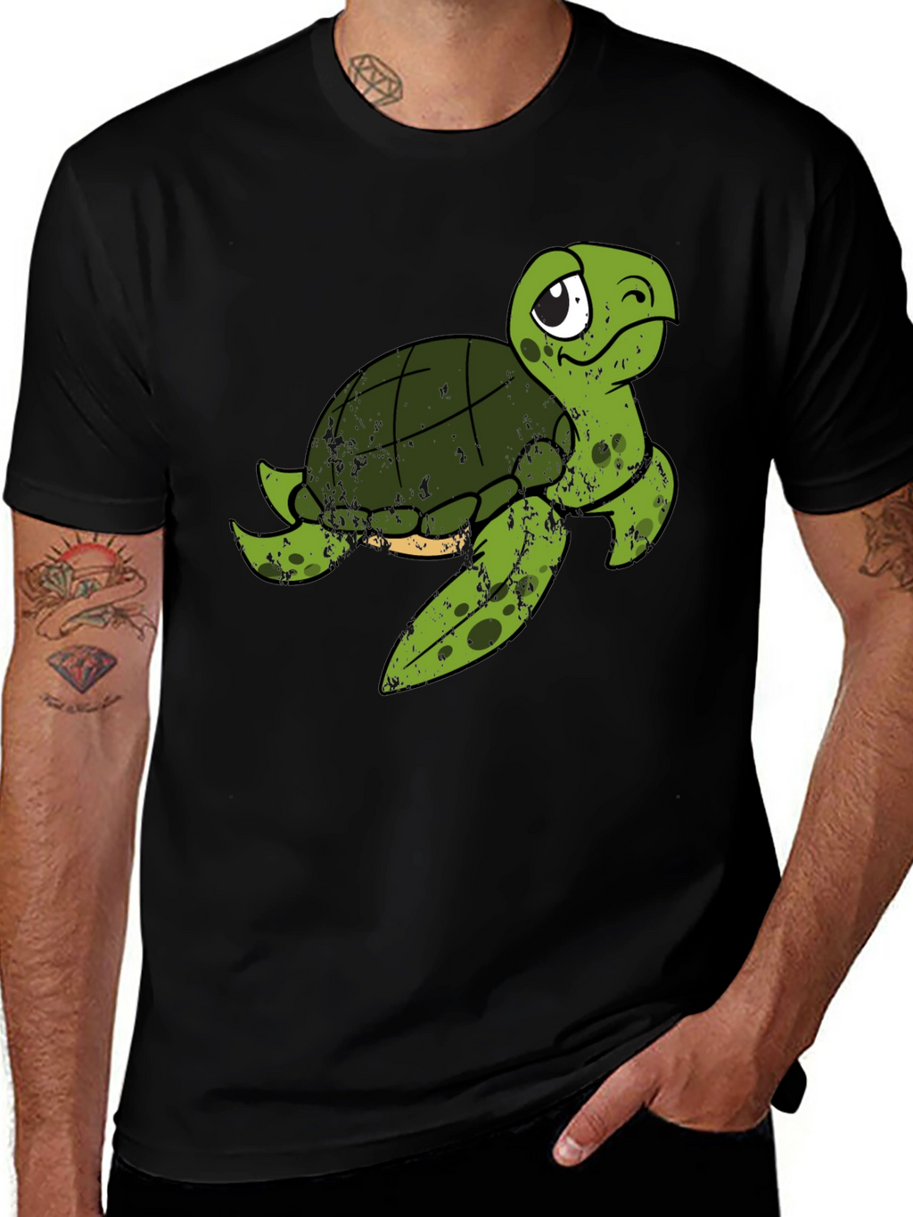 Cute Turtle Graphic T-Shirt - Black