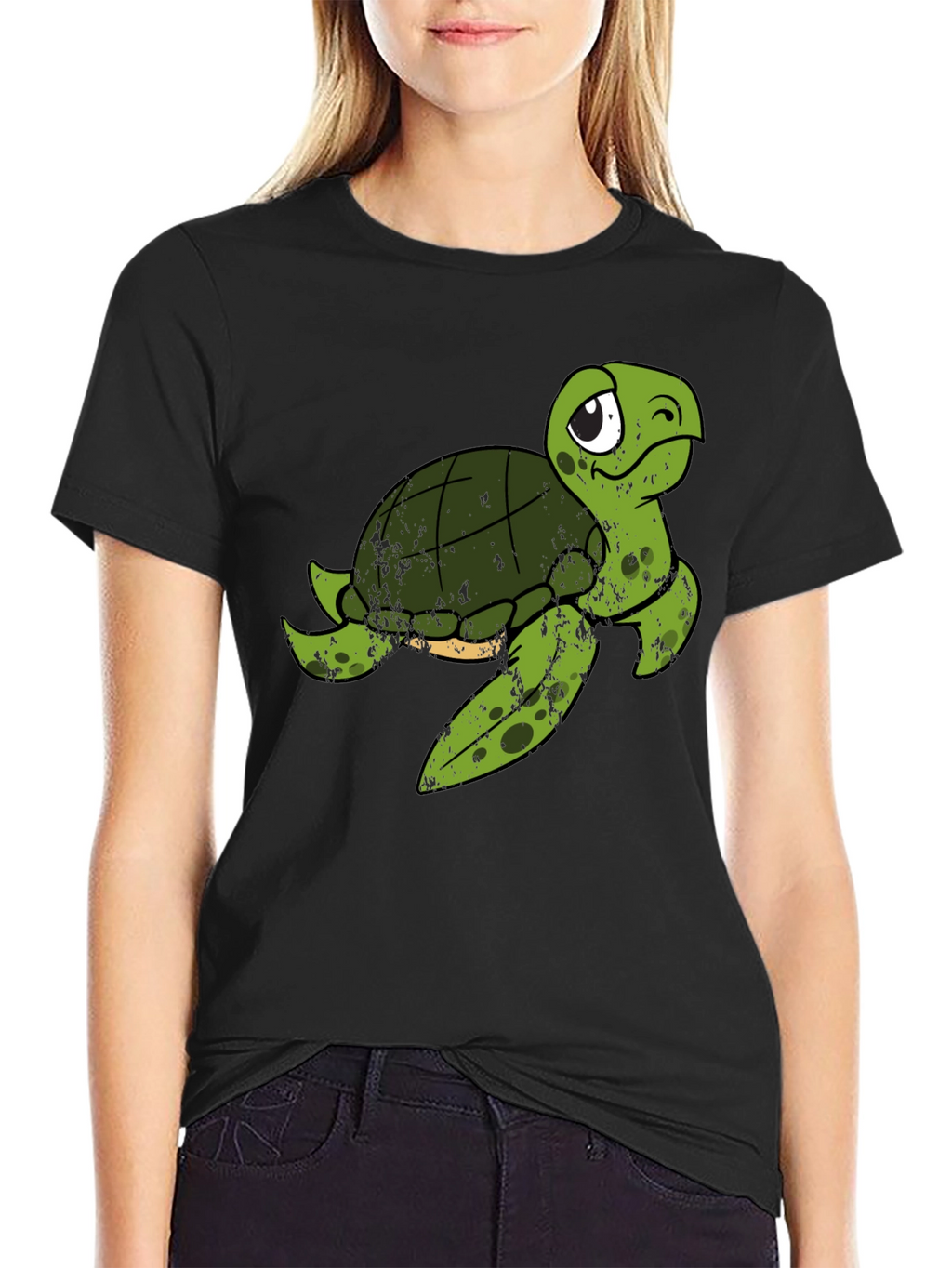 Cute Turtle Graphic T-Shirt - Black