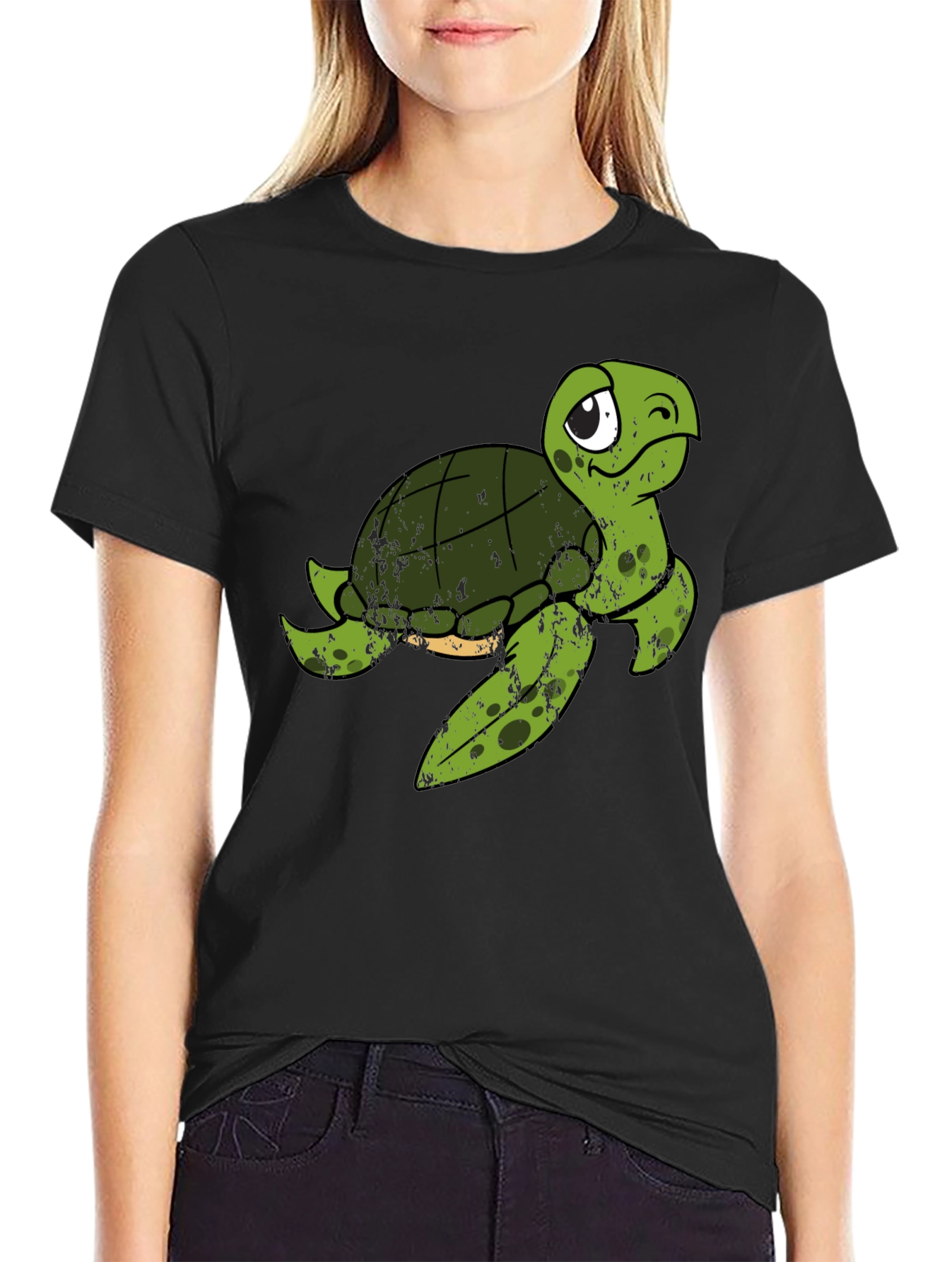 Cute Turtle Graphic T-Shirt - Black