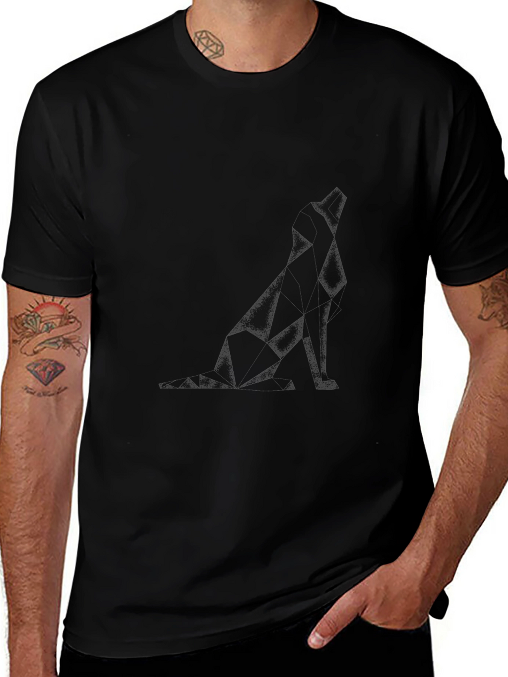 Geometric Dog Graphic Tee - Modern Black T-Shirt