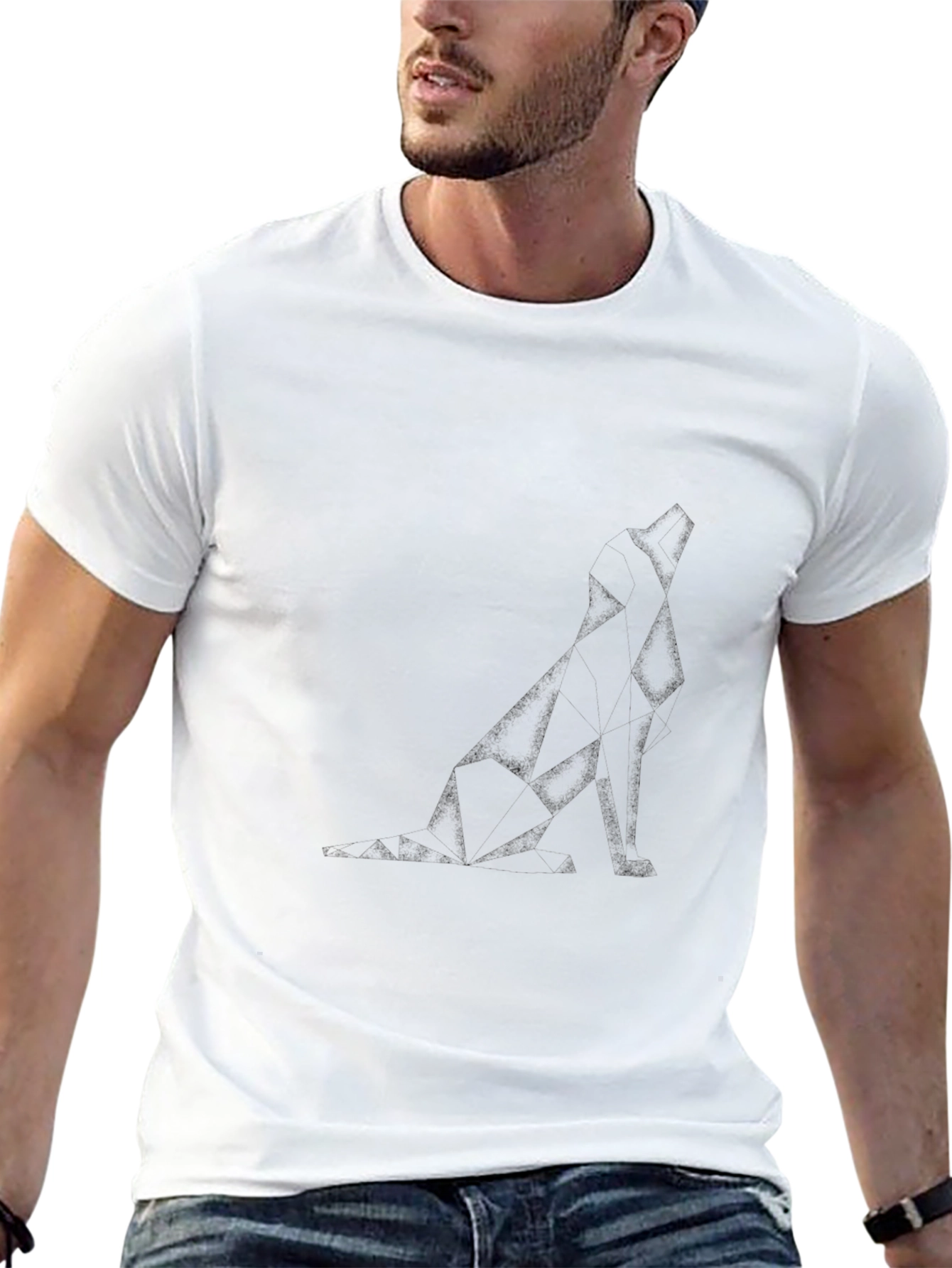 Geometric Dog Graphic Tee - Modern Black T-Shirt